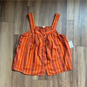 a.n.a NWT Button Front Tank Blouse in Orange and Yellow Stripes Size Large